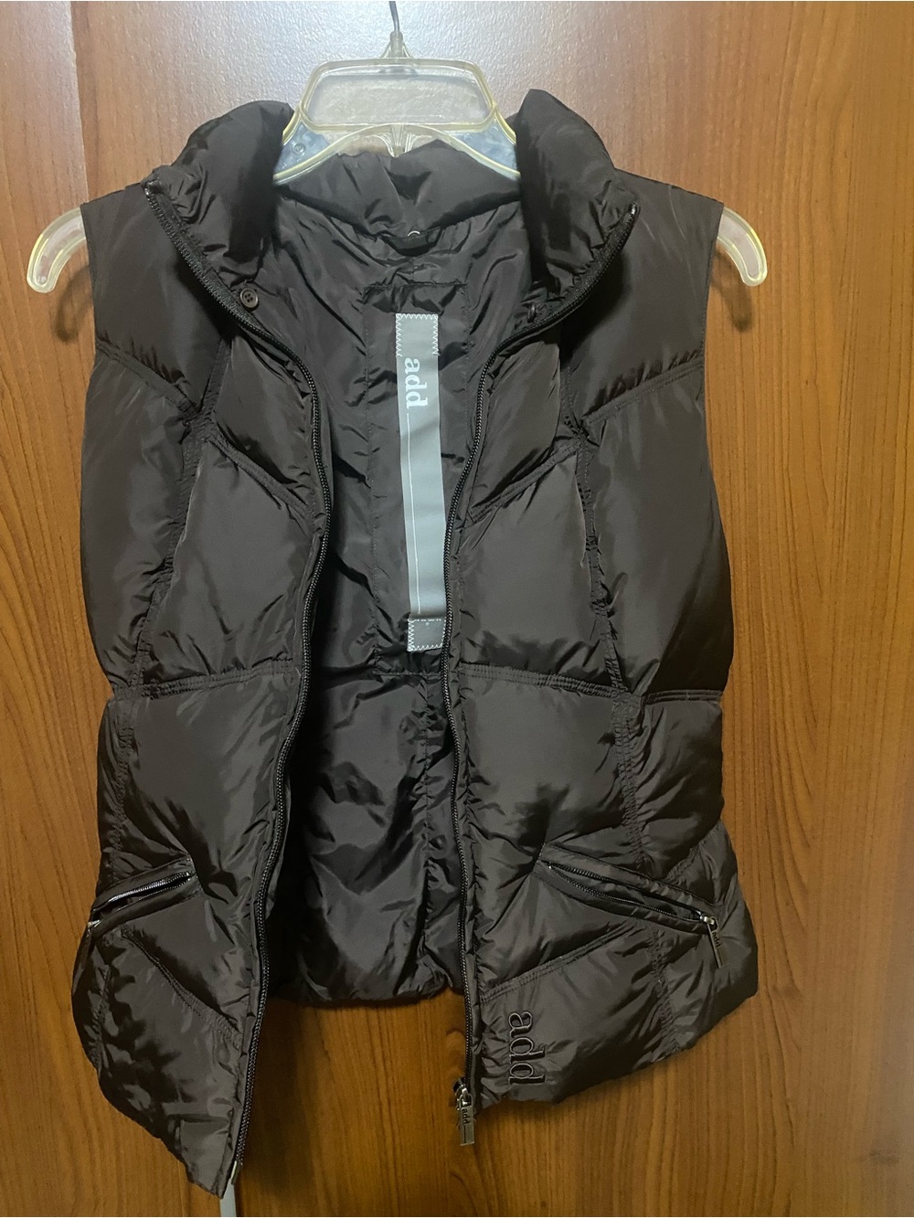 ADD Down Dark Brown European Goose Down Puffer Vest Size 6 Quilted Zip Italy Sm